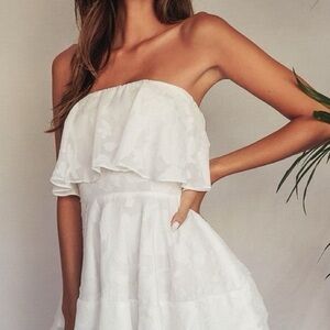 LULU’S Love You So Truly White Jacquard Midi Dress